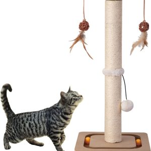PEEKAB Arbre à chat en sisal de qualité supérieure avec jouets interactifs pour chats et chatons d’intérieur Beige 63,5 cm