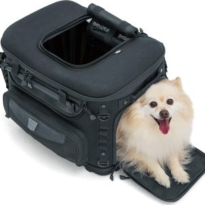 Kuryakyn 5288 Grand Pet Palace: Portable Weather Resistant Motorcycle Dog/Cat Carrier Crate for Luggage Rack or Passenger Seat with Sissy Bar Straps, Black