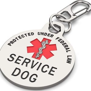 K9King Double Face Service Dog fédéral Protection Tag avec Rouge d’identification médicale Symbole 3,2 cm. Fixez Facilement au col Gilet Harnais