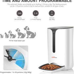 LIVINGbasics 7L (1.56 Gallon) Automatic Pet Feeder Food Dispenser for Dogs & Cats with Auto Portion Control and 10 Seconds Voice Record, Programmable Timer for up to 4 Meals per Day