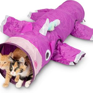 Pet Craft Supply Magie Mewnicorn Multi Tunnel pour soulager l’ennui Jouet avec cordon de plume froissé pour chats, lapins, chatons et chiens pour cacher la chasse et le repos