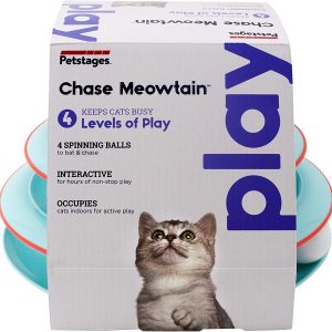 Petstages Chase Meowtain Tracks Jouet pour chat – 4 niveaux de jeu interactif amusant – piste circulaire avec balles mobiles pour satisfaire les besoins de chasse, de chasse et d’exercice des chatons