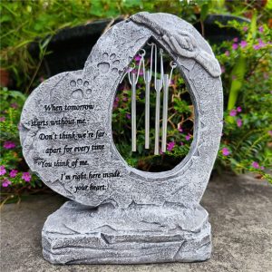 JSYS Pet Memorial Stones for Dogs or Cats, Heart Shaped with Wind Chimes Pet Dog Grave Markes Garden Stones for Outdoor Tombstone or Indoor Display, Pet Memorial Gifts