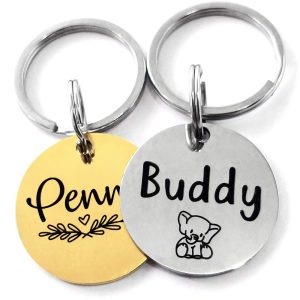 YiXiEr Round Pet ID Tags Collar Accessories Stainless Steel Cat Tags and Dog Tags Personalized Front and Back Engraving