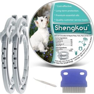 Natural Flea and Tick Collar for Small Dogs – Safe Prevention and Control of Pests on Puppies – Waterproof and Long-Lasting – Includes Free Comb and Tick Tweezer – 2-Pack, 13.8 Inches
