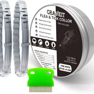 Flea and Tick Collar for Large Dog, Repels Fleas & Ticks, Natural Essential Oils, 8-Month Protection, Adjustable & Waterproof, for Dogs Over 18 lbs, 2 Packs