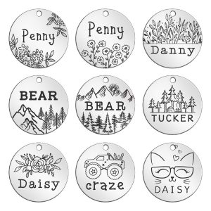 Cute Custom Pet ID Tags, Dog Tag and Cat Tag Personalized Engraved Double Sided – Round Stainless Steel