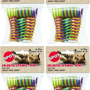 (4 Pack) Ethical Pet Wide Durable Heavy Gauge Plastic Colorful Springs Cat Toy, 10 Count Per Pack