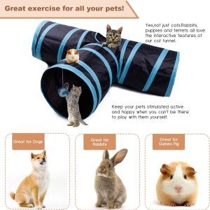 PHYLES Tunnel Chat Jeu Chat, Tunnel Lapin Pet Tunnel 3 Way Crinkle Tunnel Tube Pliable Jouet pour Les Chats Lapins, Chiens, Animaux de Compagnie, Avec Jouet pour Chat Canne a Peche