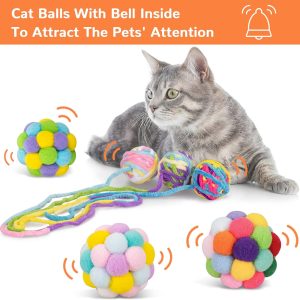 Lot de 6 jouets pour chat en laine avec clochette et balles pelucheuses pour chat d’intérieur et chaton