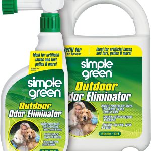 Simple Green – Éliminateur d’odeurs d’extérieur pour animaux domestiques, chiens, idéal pour gazon artificiel et terrasse (pulvérisateur de 910 ml et recharge de 4,5 L)